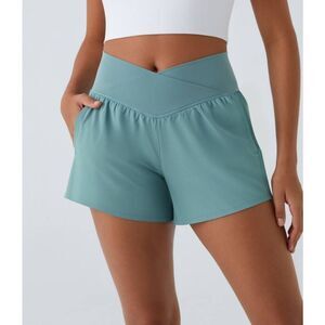 HALARA Teal Cross-Waist Athletic Shorts